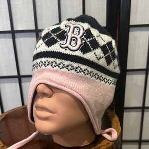 Boston Red Sox MLB Black and Pink Kids Earflap Hat Fleece Lined